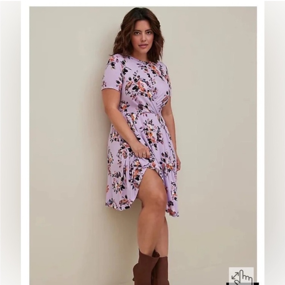 Torrid Super Soft Draped Front Skater Tee Dress Purple with Floral size 4X